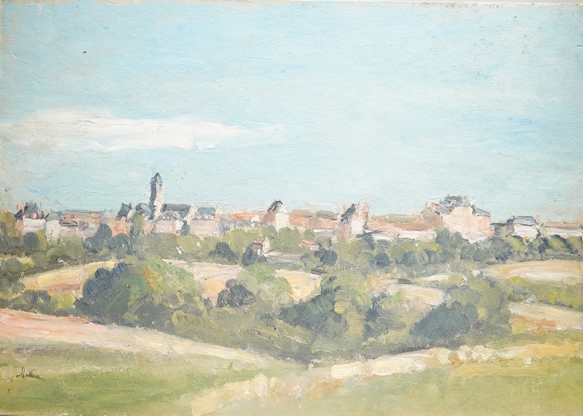 Lord Methuen R.A. (1886-1974), oil on board, Argenton-Chateau (2 Sevres), signed, New English Art Club label verso, 27 x 39cm, unframed. Condition - fair